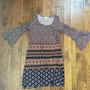 Prelude Boho Dress Women’s Size Medium Cold Shoulder Bell Sleeves